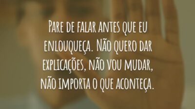 Pare de falar antes que eu enlouqueça. Não quero dar explicações, não vou mudar, não importa o que aconteça.