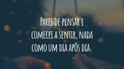 Parei de pensar e comecei a sentir, nada como um dia após dia.