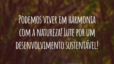 Podemos viver em harmonia com a natureza! Lute por um desenvolvimento sustentável!