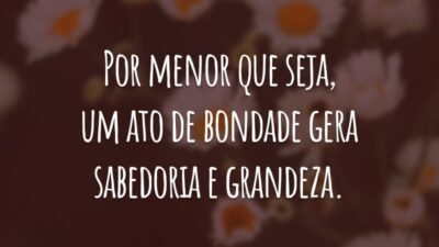 Por menor que seja, um ato de bondade gera sabedoria e grandeza.