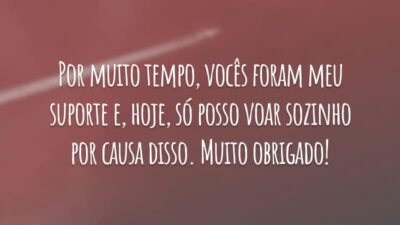 Por muito tempo, vocês foram meu suporte e, hoje, só posso voar sozinho por causa disso. Muito obrigado!