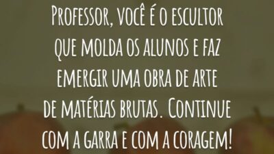 Professor, você é o escultor que molda os alunos e faz emergir uma obra de arte de matérias brutas. Continue com a garra e com a coragem!