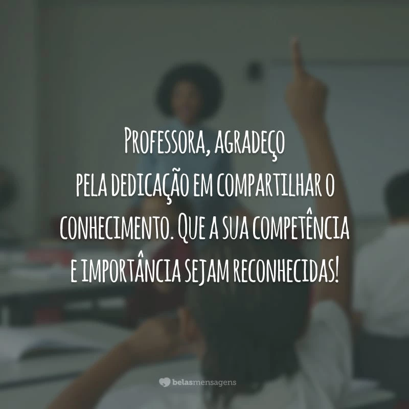 Professora, agradeço pela dedicação em compartilhar o conhecimento. Que a sua competência e importância sejam reconhecidas!