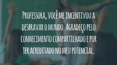 Professora, você me incentivou a desbravar o mundo. Agradeço pelo conhecimento compartilhado e por ter acreditado no meu potencial.