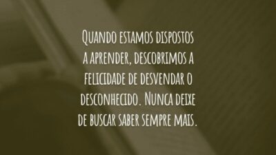 Quando estamos dispostos a aprender, descobrimos a felicidade de desvendar o desconhecido. Nunca deixe de buscar saber sempre mais.