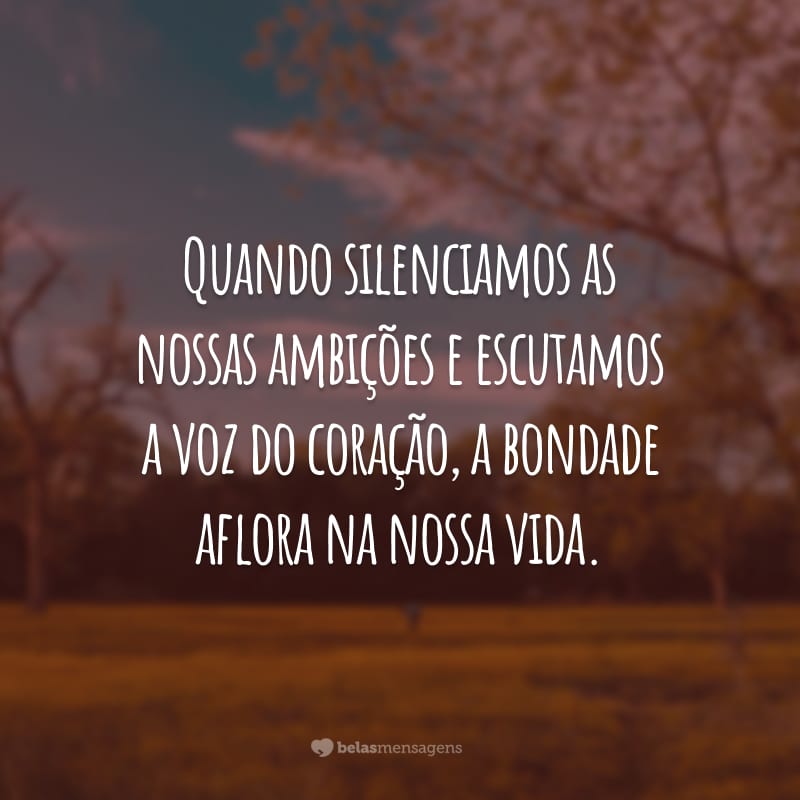 Quando silenciamos as nossas ambições e escutamos a voz do coração, a bondade aflora na nossa vida.