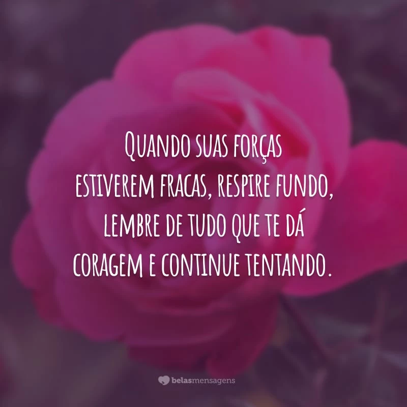 Quando suas forças estiverem fracas, respire fundo, lembre de tudo que te dá coragem e continue tentando.