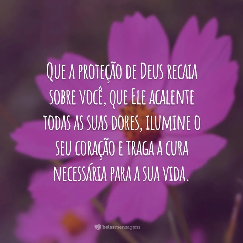 Que a proteção de Deus recaia sobre você, que Ele acalente todas as suas dores, ilumine o seu coração e traga a cura necessária para a sua vida.