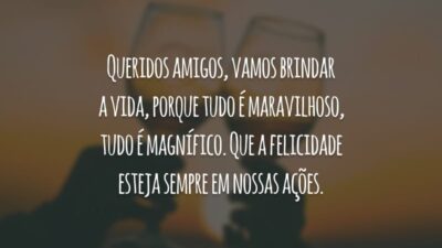 Queridos amigos, vamos brindar a vida, porque tudo é maravilhoso, tudo é magnífico. Que a felicidade esteja sempre em nossas ações.