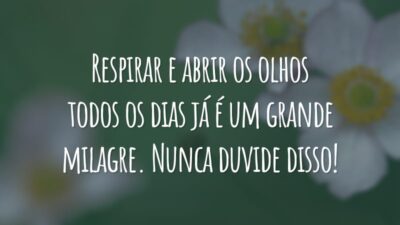 Respirar e abrir os olhos todos os dias já é um grande milagre. Nunca duvide disso!