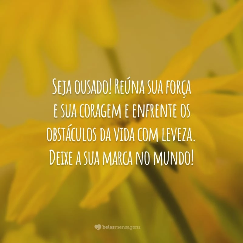 Seja ousado! Reúna sua força e sua coragem e enfrente os obstáculos da vida com leveza. Deixe a sua marca no mundo!