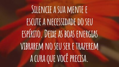 Silencie a sua mente e escute a necessidade do seu espírito. Deixe as boas energias vibrarem no seu ser e trazerem a cura que você precisa.