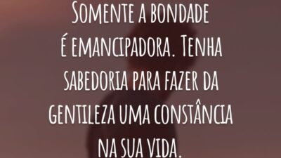 Somente a bondade é emancipadora. Tenha sabedoria para fazer da gentileza uma constância na sua vida.