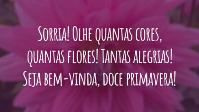 Sorria! Olhe quantas cores, quantas flores! Tantas alegrias! Seja bem-vinda, doce primavera!