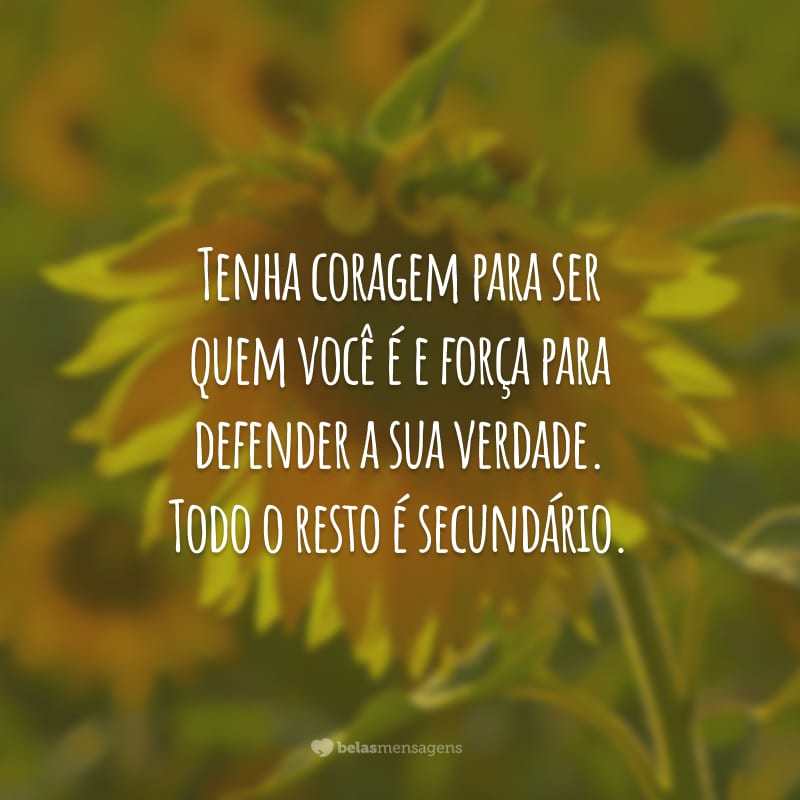 Tenha coragem para ser quem você é e força para defender a sua verdade. Todo o resto é secundário.