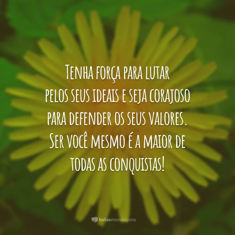 Tenha força para lutar pelos seus ideais e seja corajoso para defender os seus valores. Ser você mesmo é a maior de todas as conquistas!