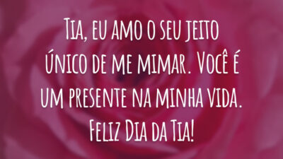 Tia, eu amo o seu jeito único de me mimar. Você é um presente na minha vida. Feliz Dia da Tia!