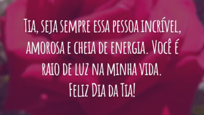 Tia, seja sempre essa pessoa incrível, amorosa e cheia de energia. Você é raio de luz na minha vida. Feliz Dia da Tia!