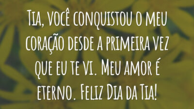 Tia, você conquistou o meu coração desde a primeira vez que eu te vi. Meu amor é eterno. Feliz Dia da Tia!