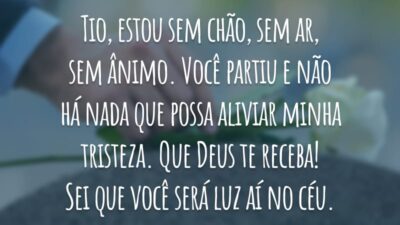 Tio, estou sem chão, sem ar, sem ânimo. Você partiu e não há nada que possa aliviar minha tristeza. Que Deus te receba! Sei que você será luz aí no céu.