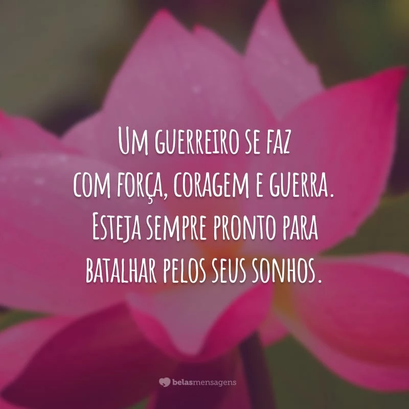 Um guerreiro se faz com força, coragem e guerra. Esteja sempre pronto para batalhar pelos seus sonhos.