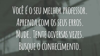 Você é o seu melhor professor. Aprenda com os seus erros. Mude. Tente diversas vezes. Busque o conhecimento.