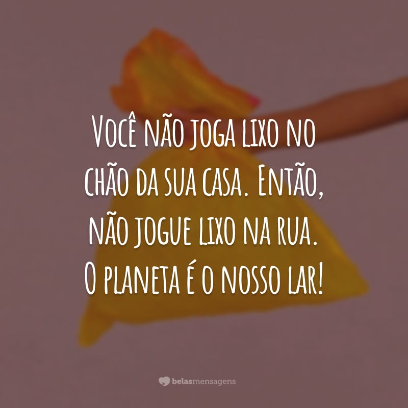 Você não joga lixo no chão da sua casa. Então, não jogue lixo na rua. O planeta é o nosso lar!