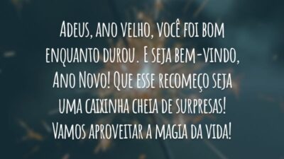 Adeus, ano velho, você foi bom enquanto durou. E seja bem-vindo, Ano Novo! Que esse recomeço seja uma caixinha cheia de surpresas! Vamos aproveitar a magia da vida!
