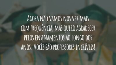 Agora não vamos nos ver mais com frequência, mas quero agradecer pelos ensinamentos ao longo dos anos. Vocês são professores incríveis!
