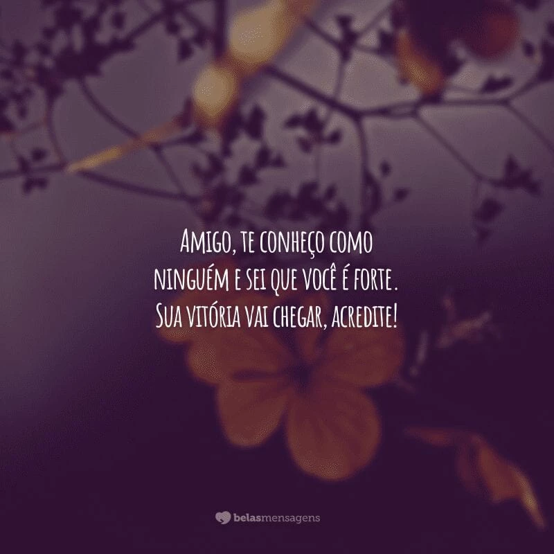 Amigo, te conheço como ninguém e sei que você é forte. Sua vitória vai chegar, acredite!