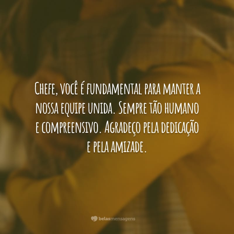 Chefe, você é fundamental para manter a nossa equipe unida. Sempre tão humano e compreensivo. Agradeço pela dedicação e pela amizade.