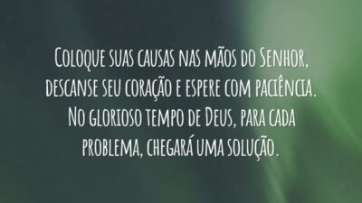 Coloque suas causas nas mãos do Senhor, descanse seu coração e espere com paciência. No glorioso tempo de Deus, para cada problema, chegará uma solução.