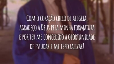 Com o coração cheio de alegria, agradeço a Deus pela minha formatura e por ter me concedido a oportunidade de estudar e me especializar!