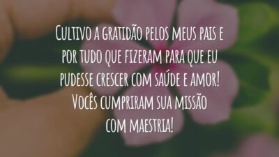 Cultivo a gratidão pelos meus pais e por tudo que fizeram para que eu pudesse crescer com saúde e amor! Vocês cumpriram sua missão com maestria!