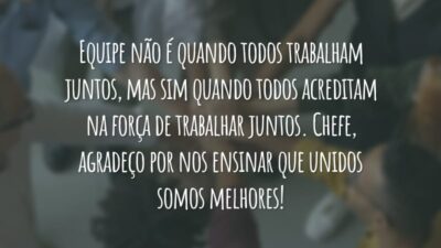 Equipe não é quando todos trabalham juntos, mas sim quando todos acreditam na força de trabalhar juntos. Chefe, agradeço por nos ensinar que unidos somos melhores!