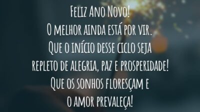 Feliz Ano Novo! O melhor ainda está por vir. Que o início desse ciclo seja repleto de alegria, paz e prosperidade! Que os sonhos floresçam e o amor prevaleça!