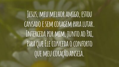 Jesus, meu melhor amigo, estou cansado e sem coragem para lutar. Interceda por mim, junto ao Pai, para que Ele conceda o conforto que meu coração anseia.