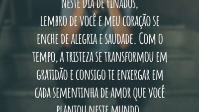 Neste Dia de Finados, lembro de você e meu coração se enche de alegria e saudade. Com o tempo, a tristeza se transformou em gratidão e consigo te enxergar em cada sementinha de amor que você plantou neste mundo.