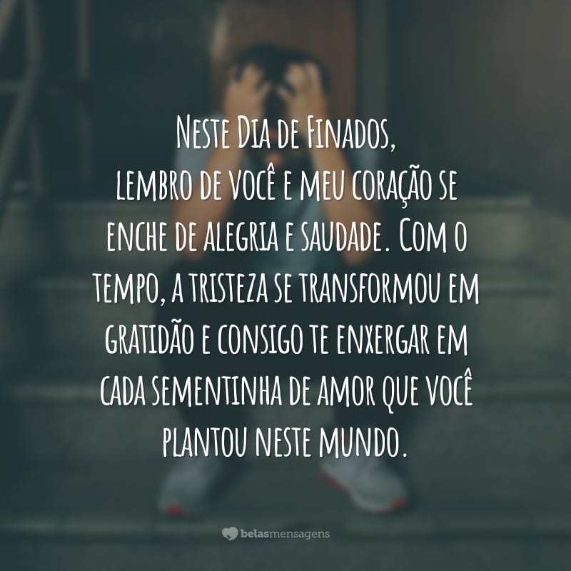 Neste Dia de Finados, lembro de você e meu coração se enche de alegria e saudade. Com o tempo, a tristeza se transformou em gratidão e consigo te enxergar em cada sementinha de amor que você plantou neste mundo.