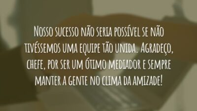 Nosso sucesso não seria possível se não tivéssemos uma equipe tão unida. Agradeço, chefe, por ser um ótimo mediador e sempre manter a gente no clima da amizade!