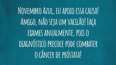 Novembro Azul, eu apoio essa causa! Amigo, não seja um vacilão! Faça exames anualmente, pois o diagnóstico precoce pode combater o câncer de próstata!