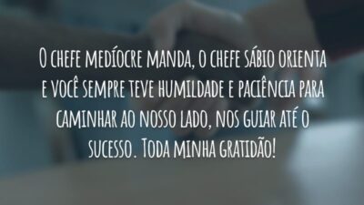 O chefe medíocre manda, o chefe sábio orienta e você sempre teve humildade e paciência para caminhar ao nosso lado, nos guiar até o sucesso. Toda minha gratidão!