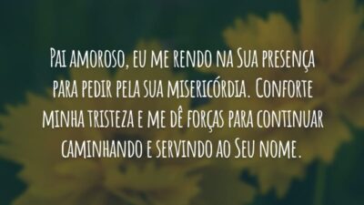 Pai amoroso, eu me rendo na Sua presença para pedir pela sua misericórdia. Conforte minha tristeza e me dê forças para continuar caminhando e servindo ao Seu nome.