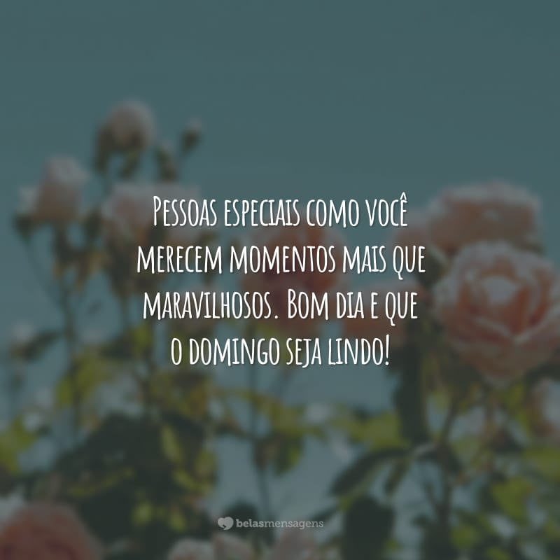 Pessoas especiais como você merecem momentos mais que maravilhosos. Bom dia e que o domingo seja lindo!