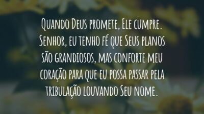 Quando Deus promete, Ele cumpre. Senhor, eu tenho fé que Seus planos são grandiosos, mas conforte meu coração para que eu possa passar pela tribulação louvando Seu nome.