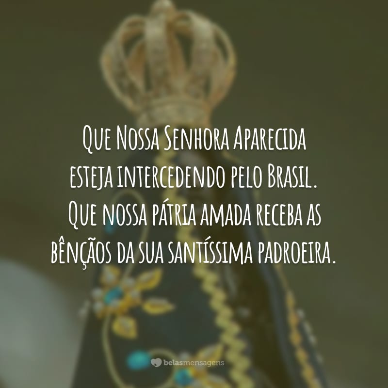 Que Nossa Senhora Aparecida esteja intercedendo pelo Brasil. Que nossa pátria amada receba as bênçãos da sua santíssima padroeira.