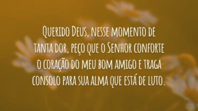 Querido Deus, nesse momento de tanta dor, peço que o Senhor conforte o coração do meu bom amigo e traga consolo para sua alma que está de luto.