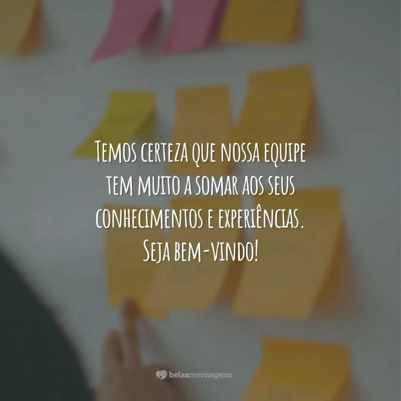 Temos certeza que a nossa equipe tem muito a somar aos seus conhecimentos e experiências. Seja bem-vindo!