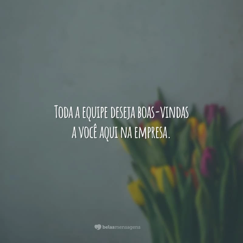 Toda a equipe deseja boas-vindas a você aqui na empresa. Muito mais do que construir uma carreira, você também estará construindo uma família. Não tenha vergonha de pedir ajuda quando for necessário.