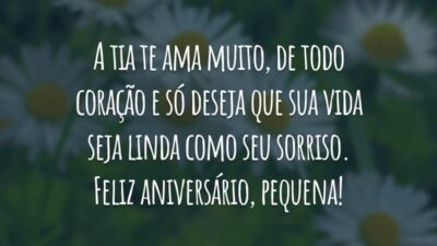 A tia te ama muito, de todo coração e só deseja que sua vida seja linda como seu sorriso. Feliz aniversário, pequena!